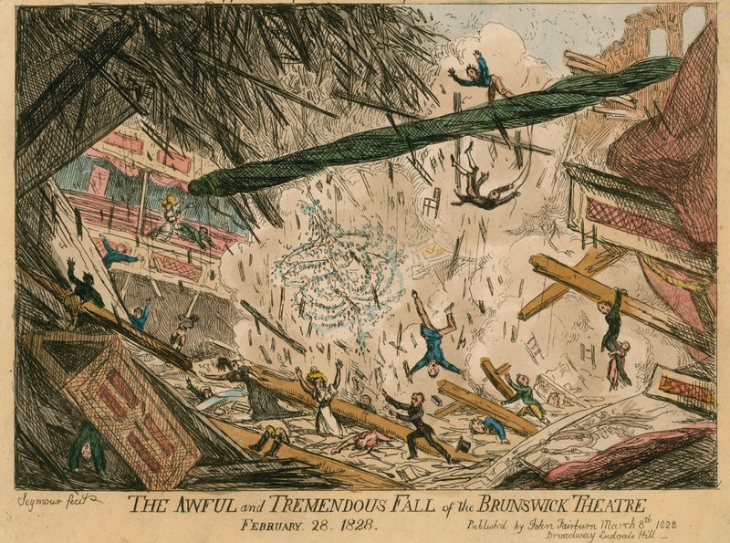 The awful and tremendous fall of the Brunswick Theatre, London, 28 February 1828 by English School