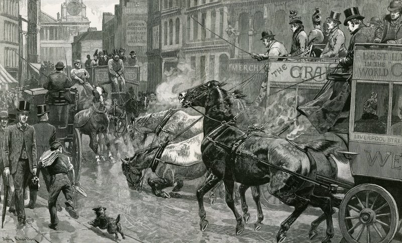 The Battle of London Streets - Ludgate Hill on a Slippery Day by English School