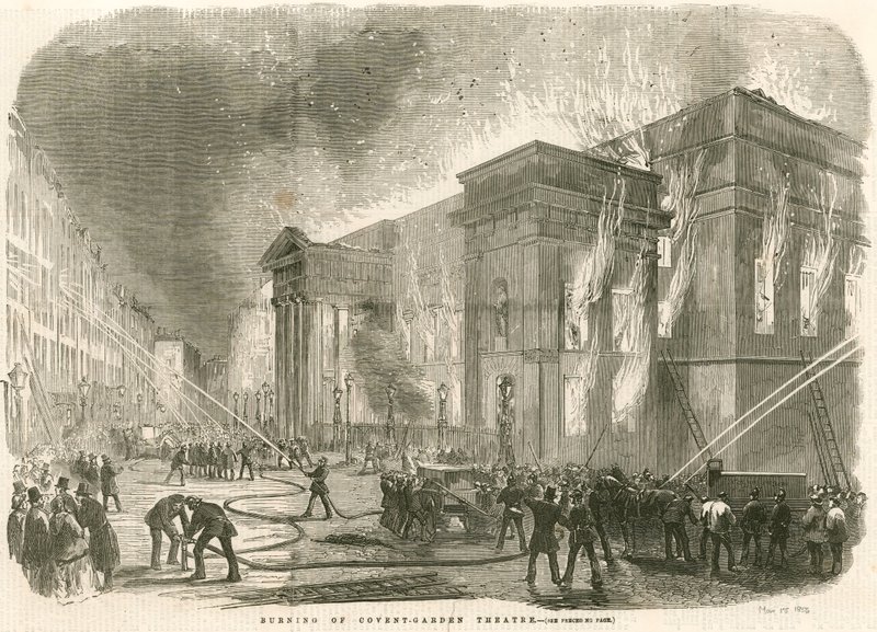 The burning of Covent Garden Theatre, London, on the morning of 5 March 1856 by English School