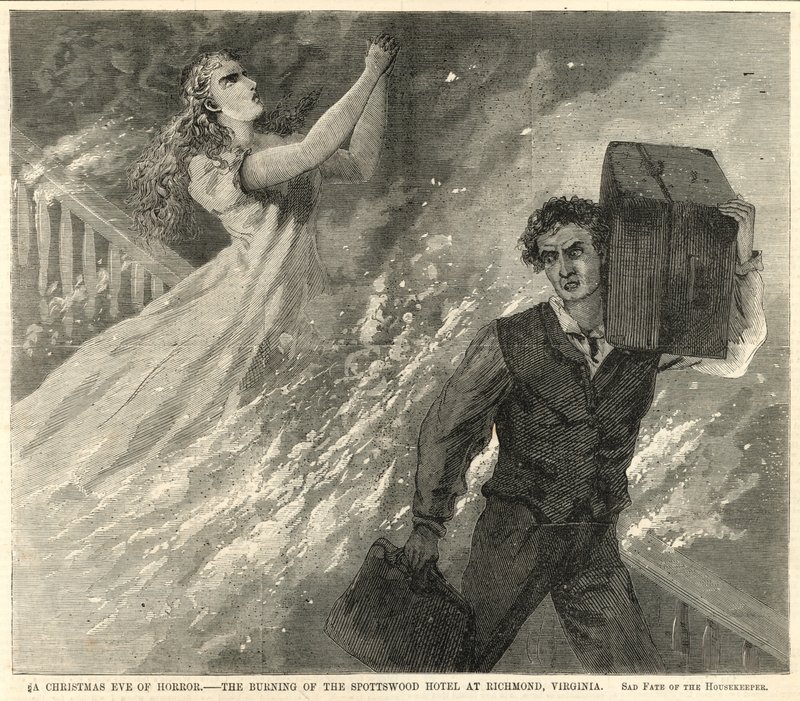 The Burning of the Spottswood Hotel at Richmond, Virginia by English School