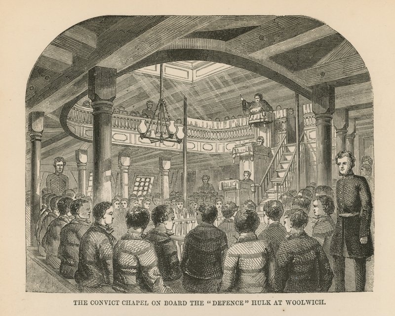 The Convict Chapel on Board the Defence Hulk by English School