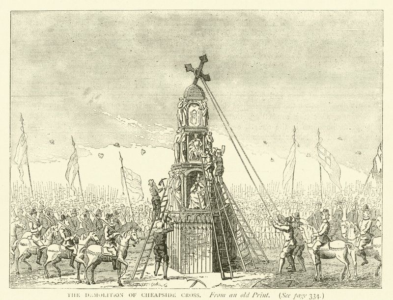 The Demolition of Cheapside Cross, from an Old Print by English School