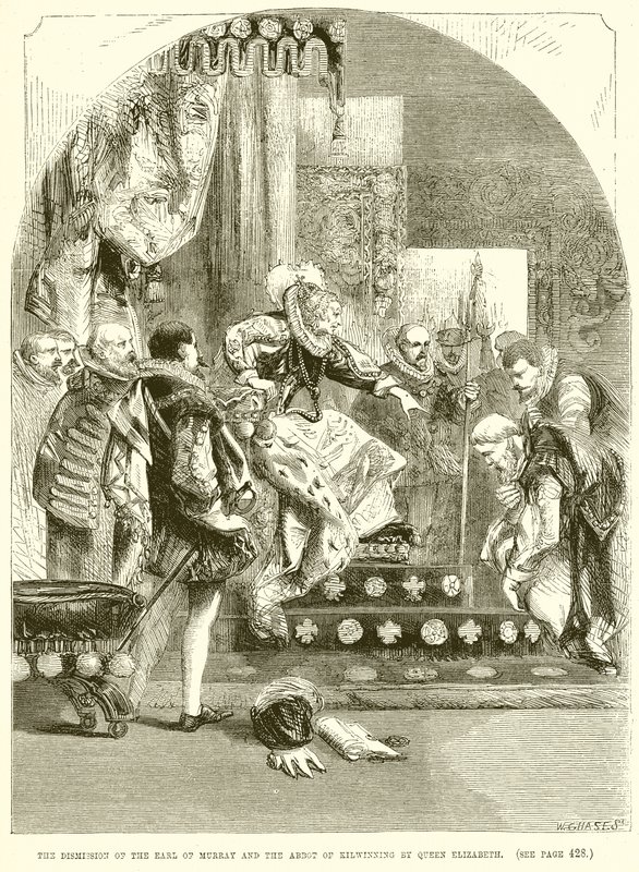 The Dismission of the Earl of Murray and the Abbot of Kilwinning by Queen Elizabeth by English School