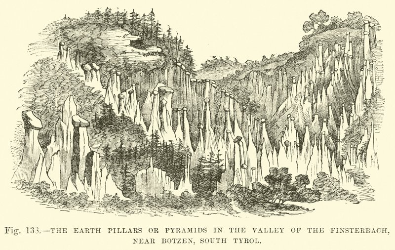 The Earth Pillars in the Valley of the Finsterbach, near Botzen, South Tyrol by English School