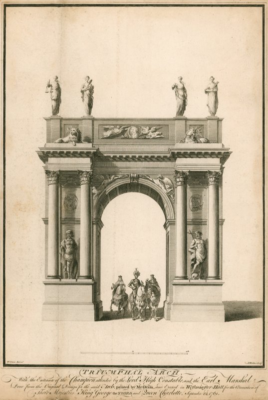 The Entry of the Champion, Attended by the Lord High Constable and the Earl Marshal, Through the Triumphal Arch by English School