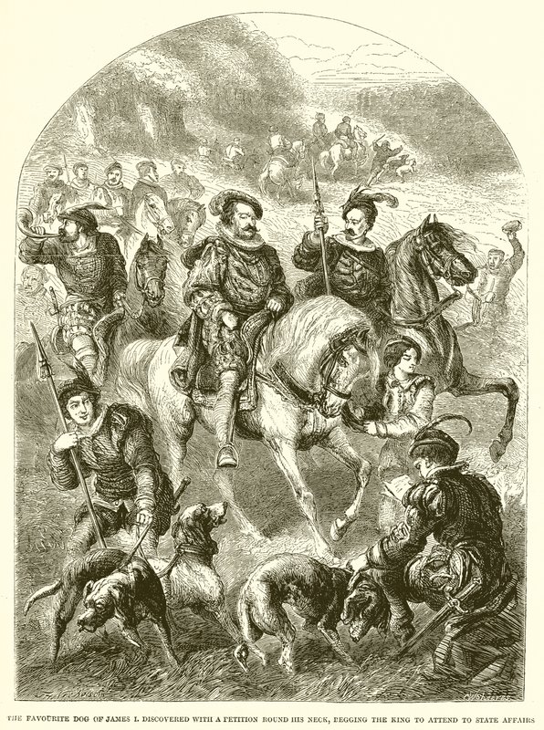 The Favourite Dog of James I Discovered with a Petition Round His Neck, Begging the King to Attend to State Affairs by English School