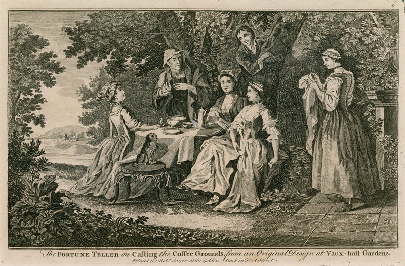 The fortune teller on casting the coffee grounds from an original painting at Vauxhall Gardens, London by English School