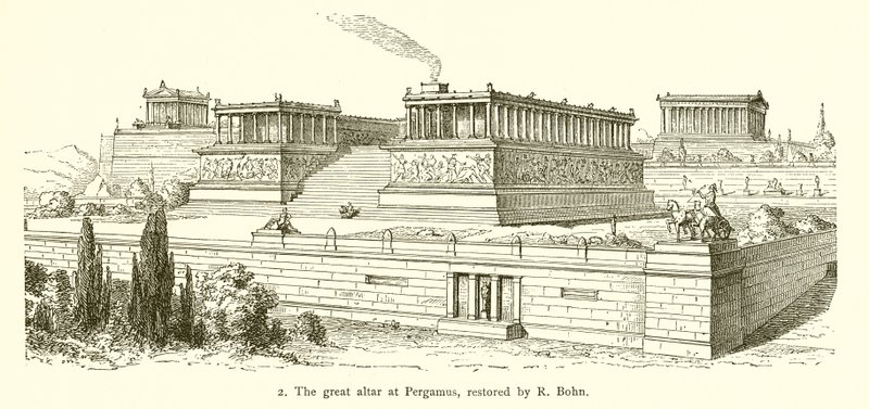 The Great Altar at Pergamus, Restored by R. Bohn by English School