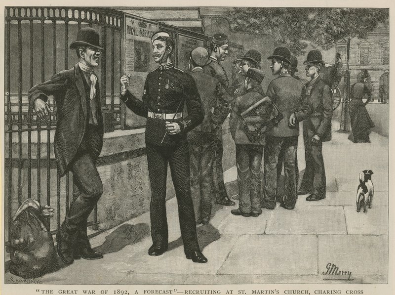 The great war of 1892, a forecast; Recruiting at St Martins Church by English School