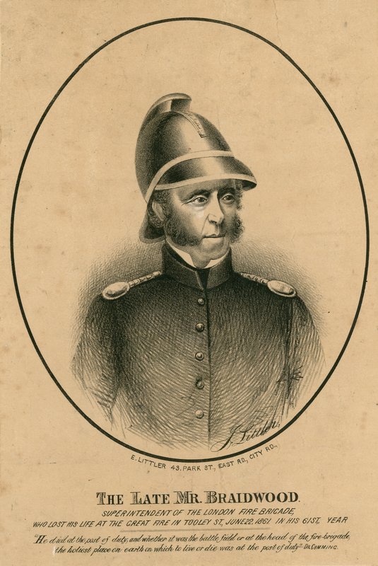The late Mr Braidwood, Superintendent of the London Fire Brigade by English School