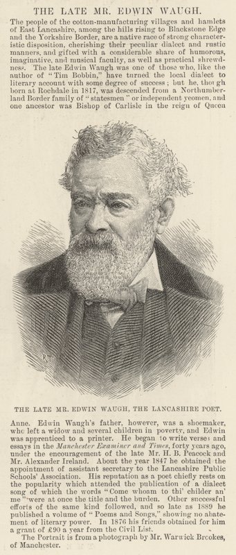 The late Mr Edwin Waugh, the Lancashire Poet by English School