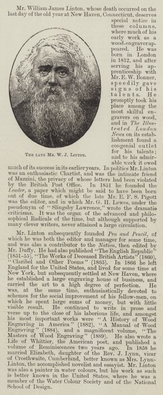 The late Mr W J Linton by English School