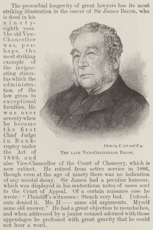 The late Vice-Chancellor Bacon by English School