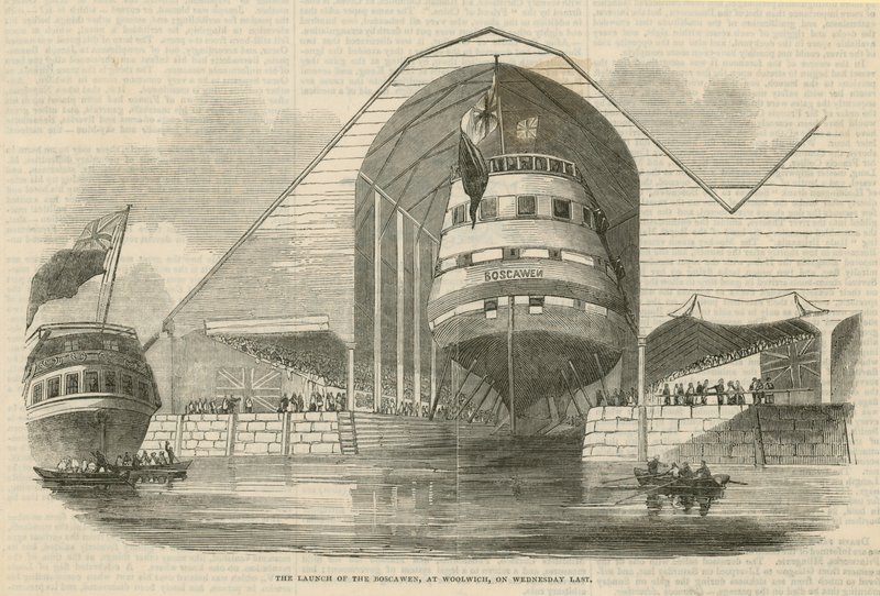 The Launch of the Boscawen at Woolwich by English School