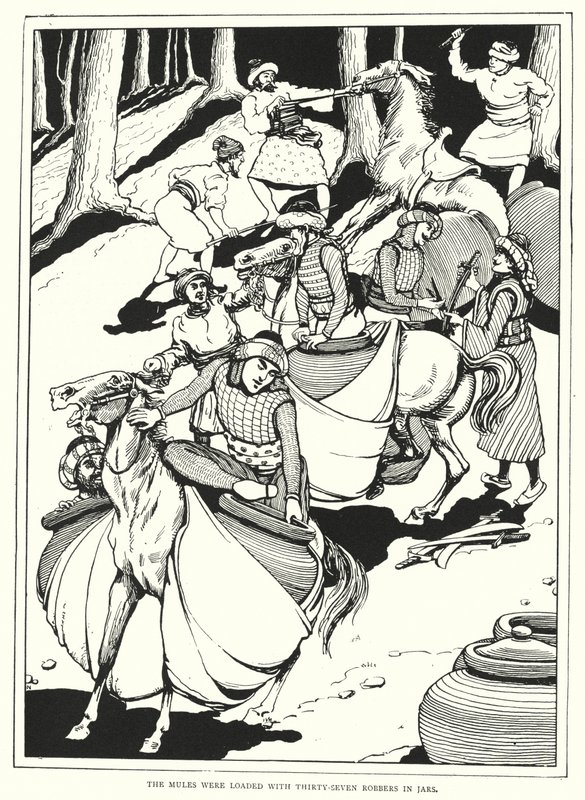 The mules were loaded with thirty-seven robbers in jars by English School