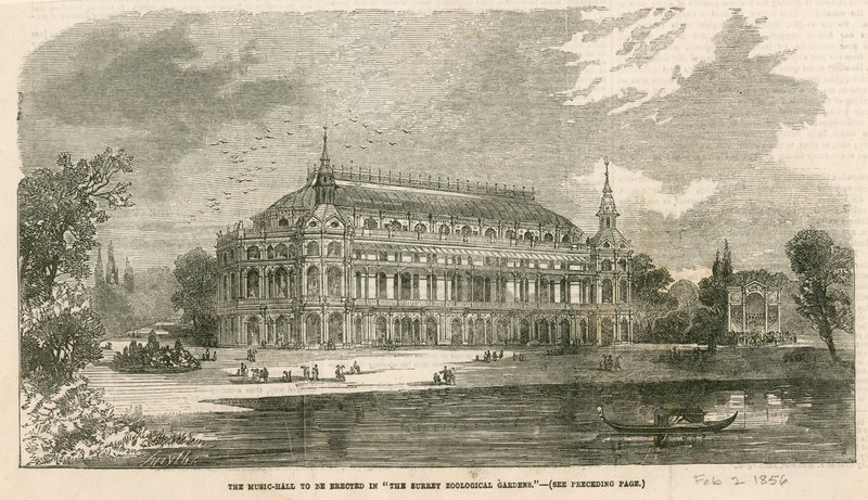 The music hall to be erected in the Surrey Zoological Gardens by English School