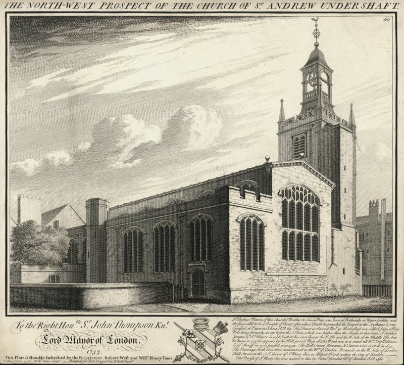 The north-west prospect of the Church of St Andrew Under Shaft by English School