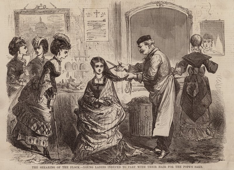 The Shearing of the Flock, Young Ladies Induced to Part with Their Hair for the Pope