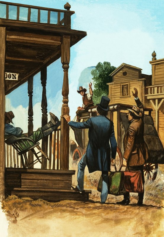 The Stagecoach Journey East Ends for Some Travellers at Carson City by English School