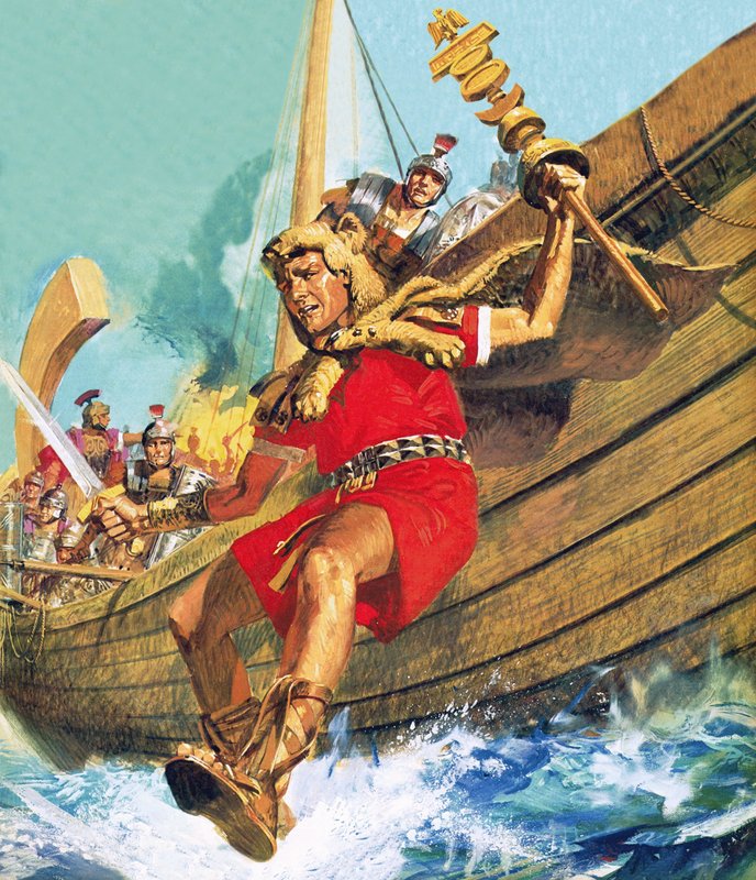 The Standard Bearer of the 10th Legion Leading the Charge onto British Soil by English School