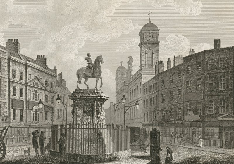 The statue of Charles I on horseback by English School