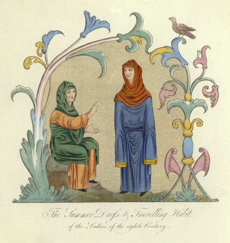 The Summer Dress and Travelling Costume of the Ladies of the 8th Century by English School