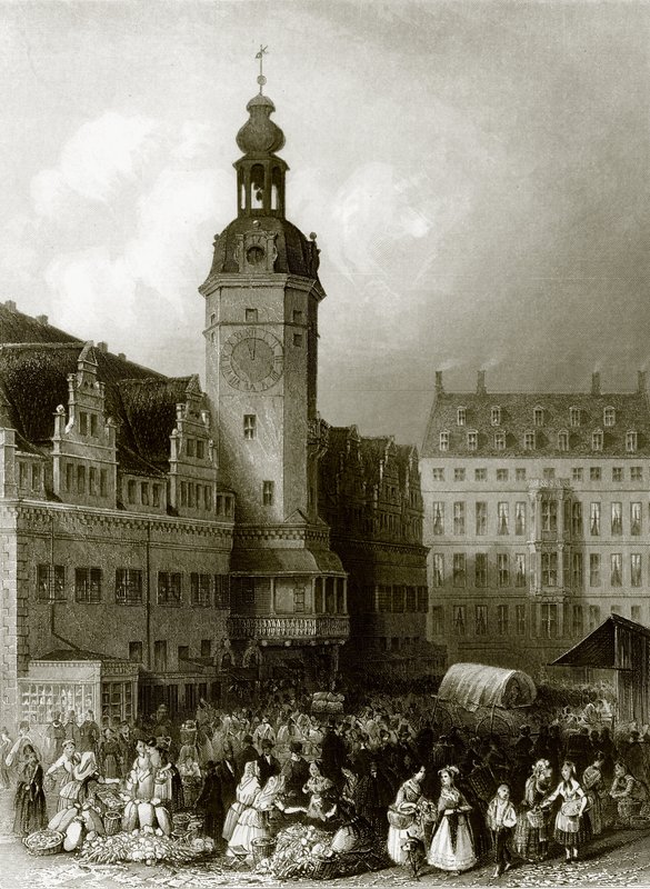 The Town Hall and Market Place, Leipzig by English School