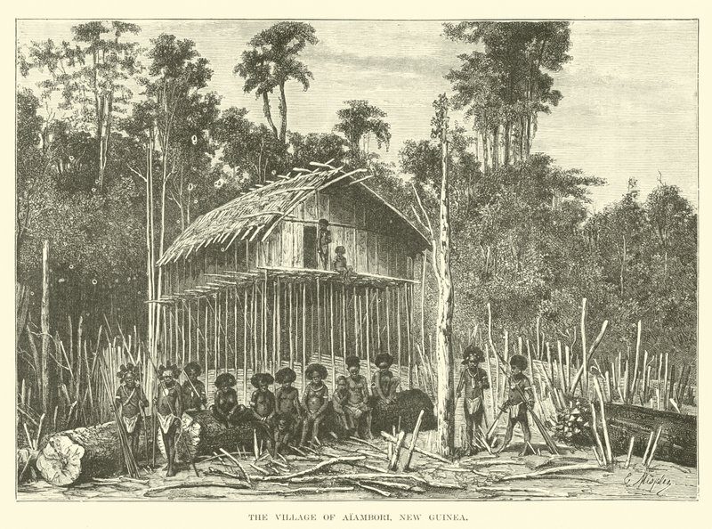 The Village of Alambori, New Guinea by English School