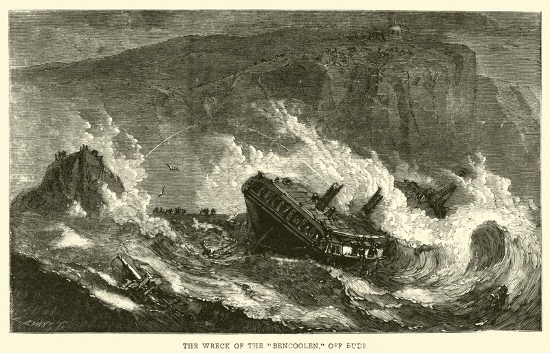 The Wreck of the Bencoolen off Bude by English School
