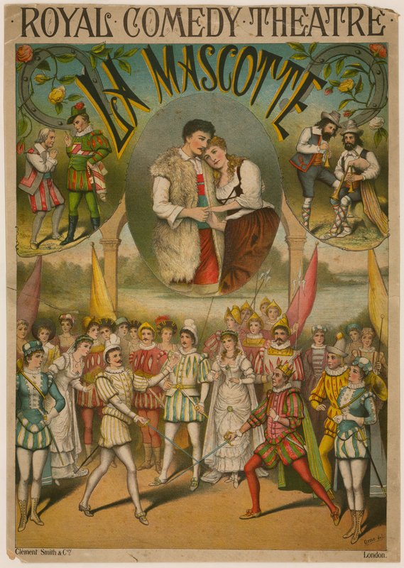 Theatre poster, La Mascotte at the Royal Comedy Theatre, London by English School