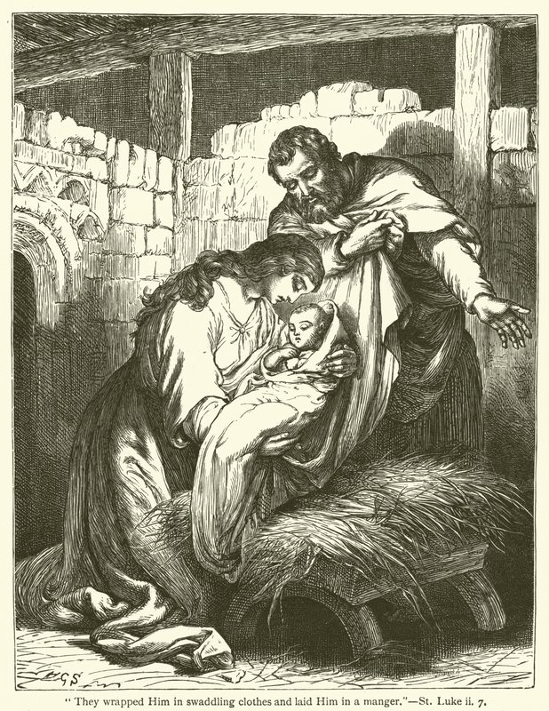 They wrapped Him in swaddling clothes and laid Him in a manger, St Luke, ii, 7 by English School