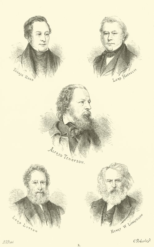 Thomas Hood, Lord Macaulay, Alfred Tennyson, Lord Lytton, Henry W Longfellow by English School