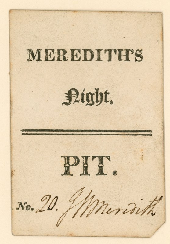 Ticket for Drury Lane Theatre, London: Meredith