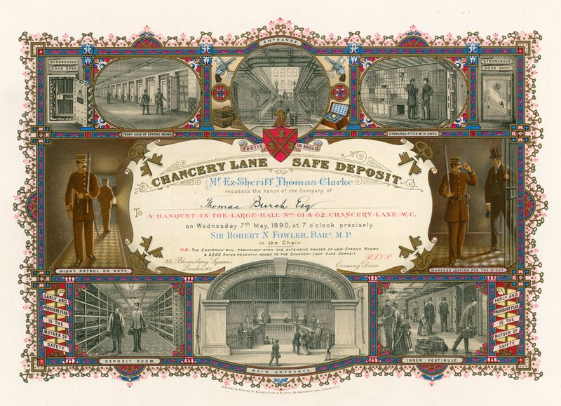 Ticket for a Banquet in the Large Hall of the Chancery Lane Safe Deposit, 61-62 Chancery Lane, London by English School