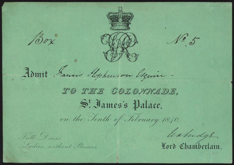 Ticket to admit one to the Colonnade by English School