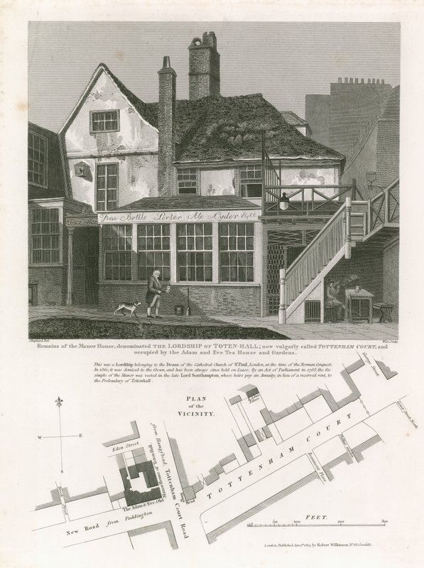 Tottenham Court, occupied by the Adam and Eve Tea House and Gardens by English School