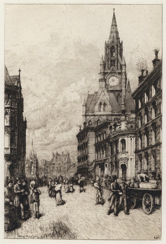 Town Hall, Manchester (etching) by English School