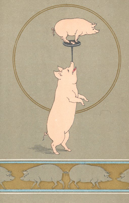 Two Anthropomorphic Pigs Performing in a Circus by English School