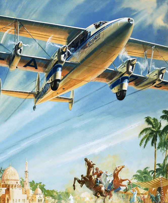 Unidentified Bi-plane Flying Over North Africa by English School