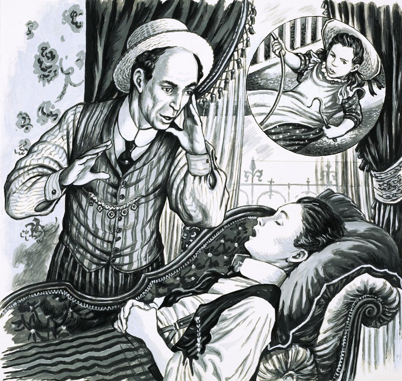 Unidentified Man with Girl Sleeping on Couch by English School