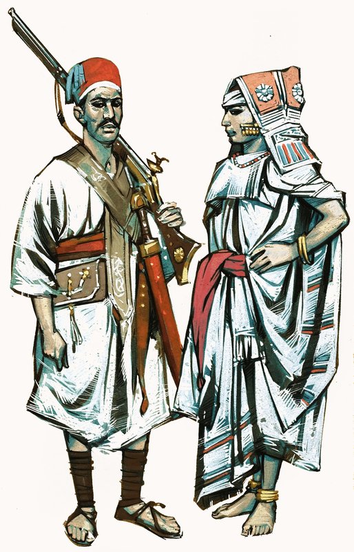Unidentified national costumes by English School