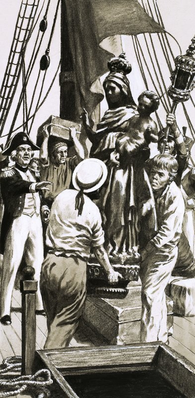 Unidentified Sailing Ship Scene of Cargo Being Loaded by English School