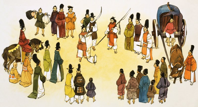 Unidentified Scene of Japanese Town Cryer Making Announcement to Crowd by English School