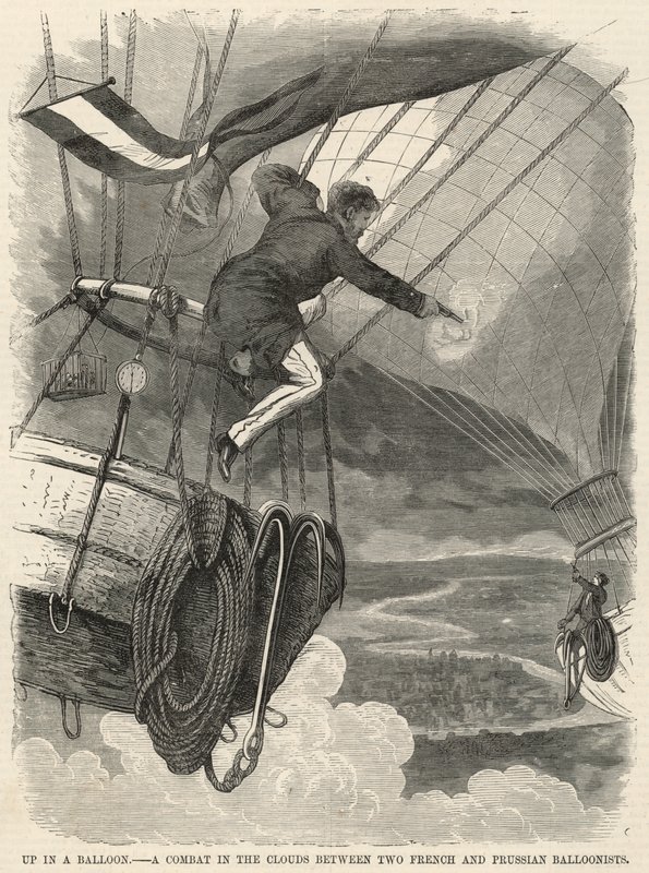 Up in a Balloon; A Combat in the Clouds Between Two French and Prussian Balloonists by English School