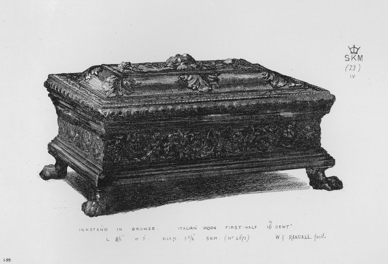 Inkstand in bronze, Italian work, first half 16th century (engraving) by English School