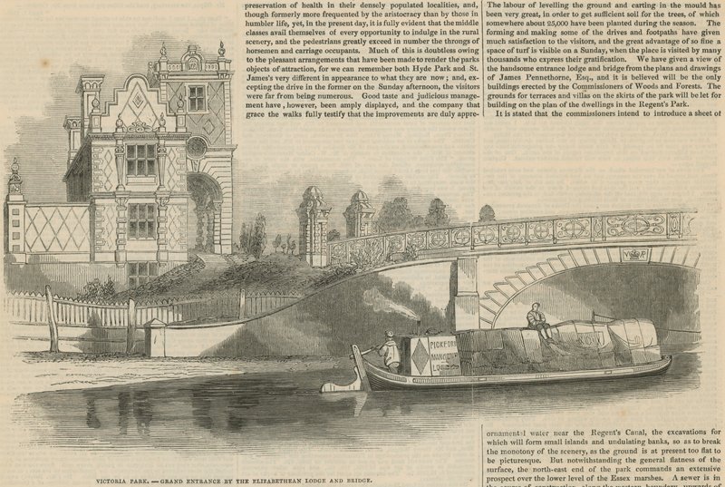 Victoria Park, Grand Entrance by the Elizabethan Lodge Bridge by English School