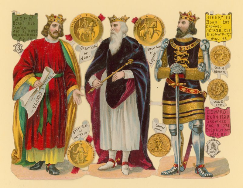Victorian Scrap: King John, King Edward I, King Henry III by English School