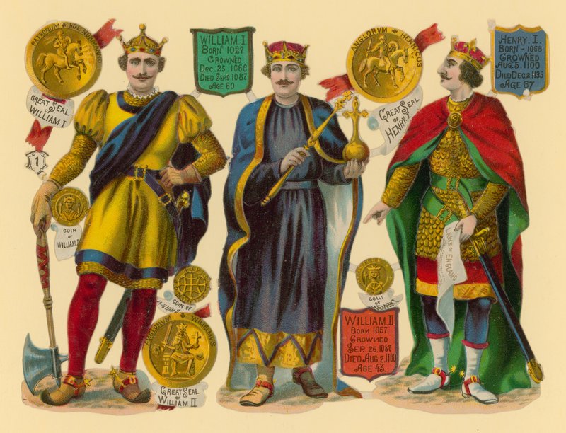 Victorian scrap: King William I, King William II, King Henry I by English School