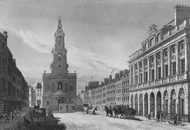 View in the Strand, Including the North Front of Somerset House, and the Church of St Mary-Le-Strand, Westminster by English School