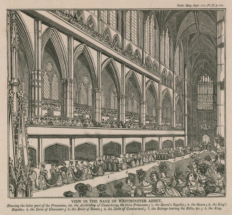 View in the nave of Westminster Abbey during the Coronation of King William IV and Queen Adelaide by English School
